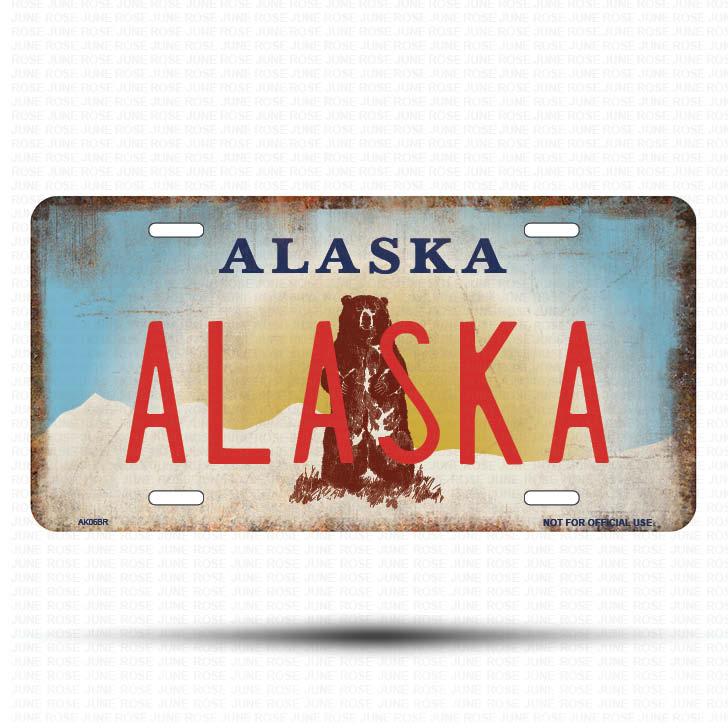 AK06B | ALASKA | ALASKA | AK | Flat Aluminum License Plate | 6" x 12" | State Plate Alaska Bear Design