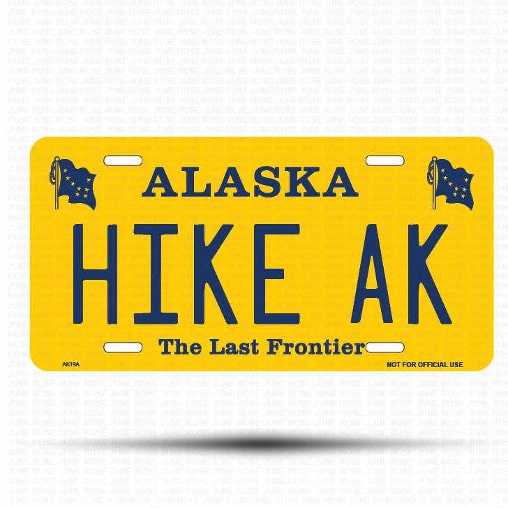 HIKE AK Flat Aluminum License Plate | 6" x 12" | State Plate Front View Name Plate