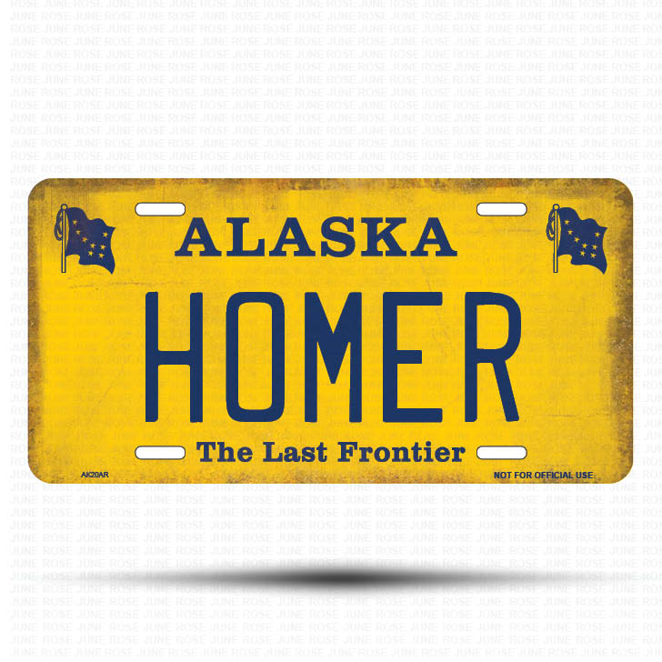 AK20A | HOMER | ALASKA | AK | Flat Aluminum License Plate | 6" x 12" | State Plate Yellow Last Frontier