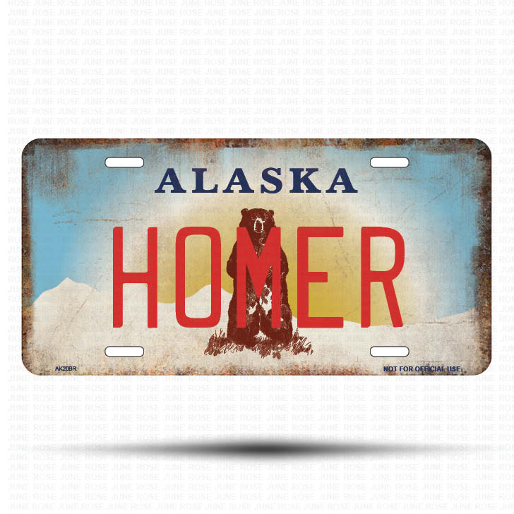 AK20B | HOMER | ALASKA | AK | Flat Aluminum License Plate | 6" x 12" | State Plate Alaska Bear Design