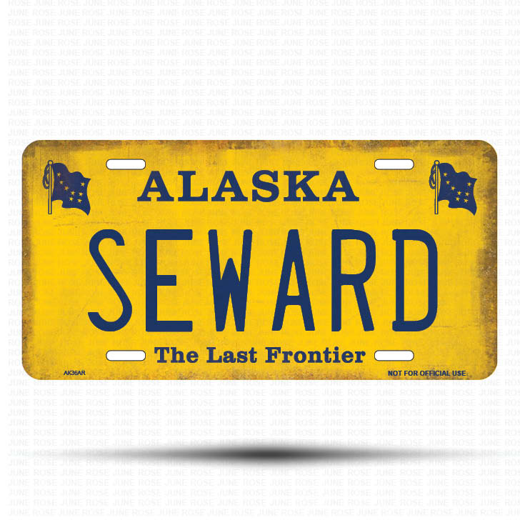 AK36A | SEWARD | ALASKA | AK | Flat Aluminum License Plate | 6" x 12" | State Plate Yellow Last Frontier