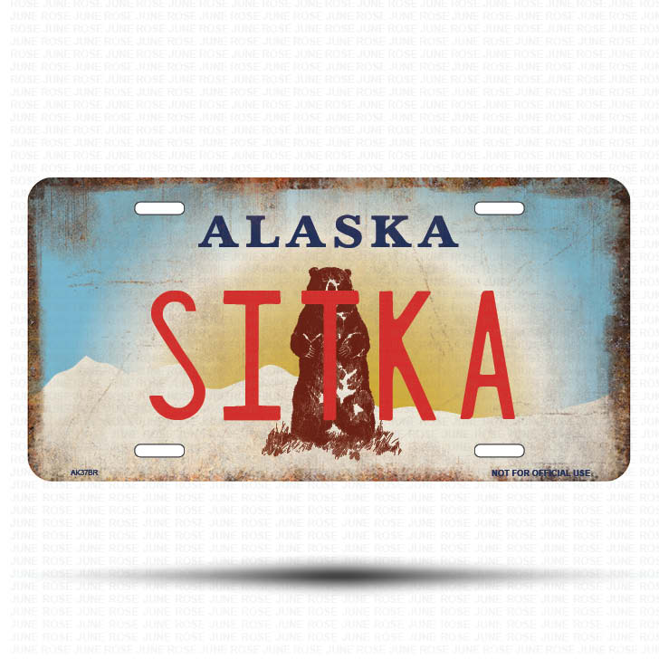 AK37B | SITKA | ALASKA | AK | Flat Aluminum License Plate | 6" x 12" | State Plate Alaska Bear Design