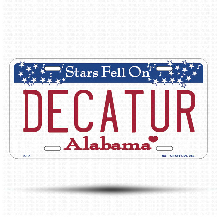 DECATUR Flat Aluminum License Plate | 6" x 12" | State Plate Front View Name Plate Alabama State Plate