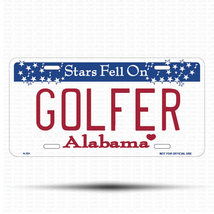 GOLFER Flat Aluminum License Plate | 6" x 12" | State Plate Front View Name Plate Alabama State Plate