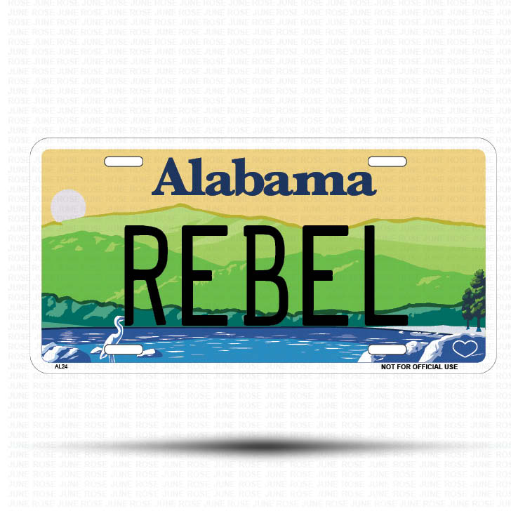REBEL Flat Aluminum License Plate | 6" x 12" | State Plate ALABAMA