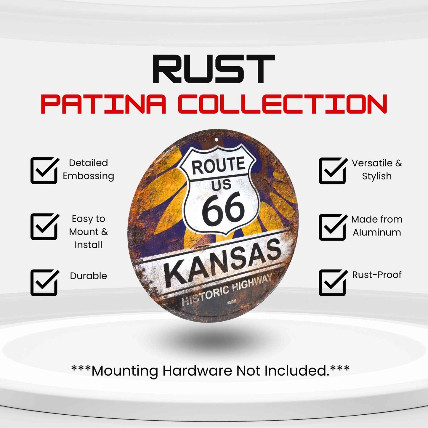 Route 66 Kansas Rust Vintage Historic Highway Sign Detail Specs