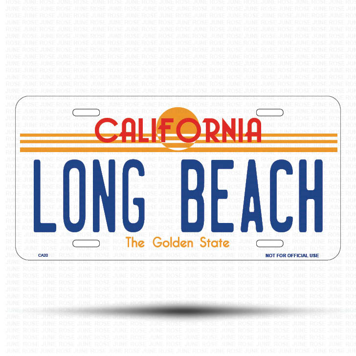 LONG BEACH Flat Aluminum License Plate | 6" x 12" | State Plate Front View Name Plate California Goldend State