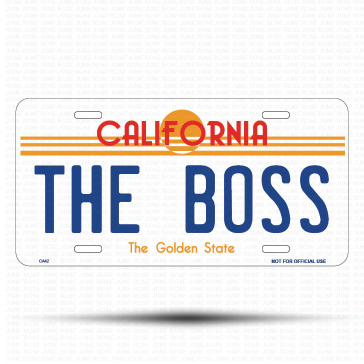 THE BOSS Flat Aluminum License Plate | 6" x 12" | State Plate Front View Name Plate California Goldend State