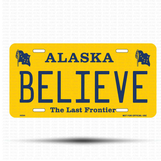 BELIEVE Flat Aluminum License Plate | 6" x 12" | State Plate Front View Name Plate