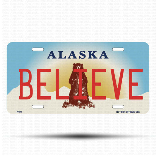 BELIEVE Flat Aluminum License Plate | 6" x 12" | State Plate Front View Name Plate