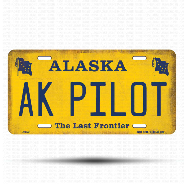 AK05A | AK PILOT | ALASKA | AK | Flat Aluminum License Plate | 6" x 12" | State Plate Yellow Last Frontier