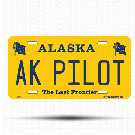 AK PILOT Flat Aluminum License Plate | 6" x 12" | State Plate Front View Name Plate