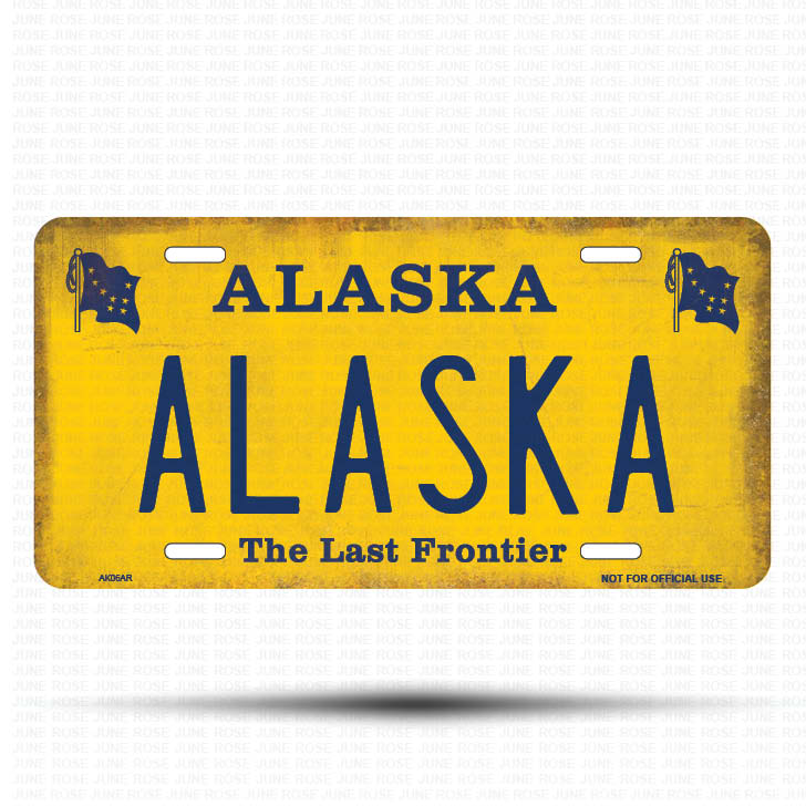 AK06A | ALASKA | ALASKA | AK | Flat Aluminum License Plate | 6" x 12" | State Plate Yellow Last Frontier