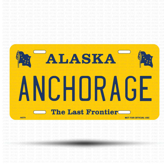 ANCHORAGE Flat Aluminum License Plate | 6" x 12" | State Plate Front View Name Plate