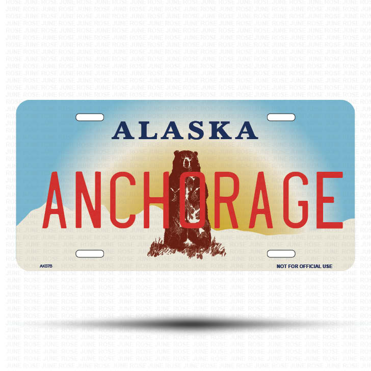 ANCHORAGE Flat Aluminum License Plate | 6" x 12" | State Plate Front View Name Plate