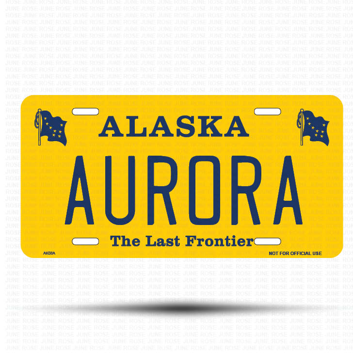 AURORA Flat Aluminum License Plate | 6" x 12" | State Plate Front View Name Plate
