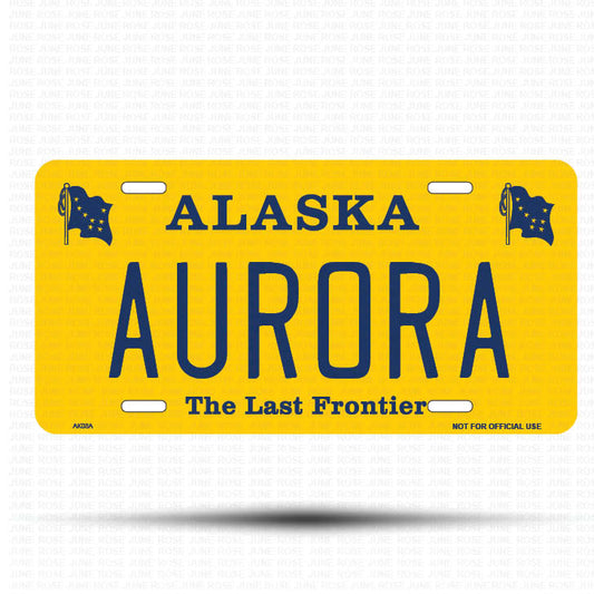 AURORA Flat Aluminum License Plate | 6" x 12" | State Plate Front View Name Plate