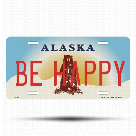 BE HAPPY Flat Aluminum License Plate | 6" x 12" | State Plate Front View Name Plate