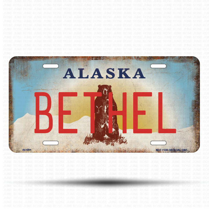 AK10B | BETHEL | ALASKA | AK | Flat Aluminum License Plate | 6" x 12" | State Plate Alaska Bear Design