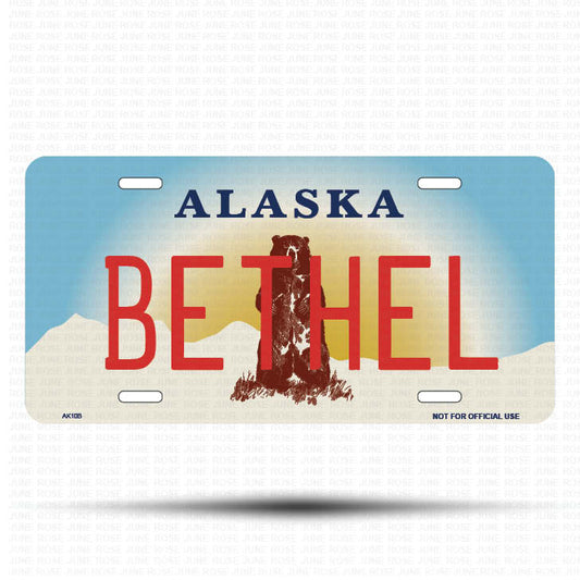 BETHEL Flat Aluminum License Plate | 6" x 12" | State Plate Front View Name Plate
