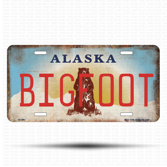 AK11B | BIGFOOT | ALASKA | AK | Flat Aluminum License Plate | 6" x 12" | State Plate Alaska Bear Design