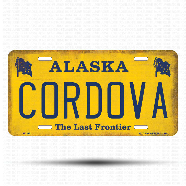 AK12A | CORDOVA | ALASKA | AK | Flat Aluminum License Plate | 6" x 12" | State Plate Yellow Last Frontier