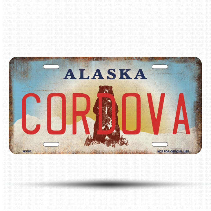 AK12B | CORDOVA | ALASKA | AK | Flat Aluminum License Plate | 6" x 12" | State Plate Alaska Bear Design