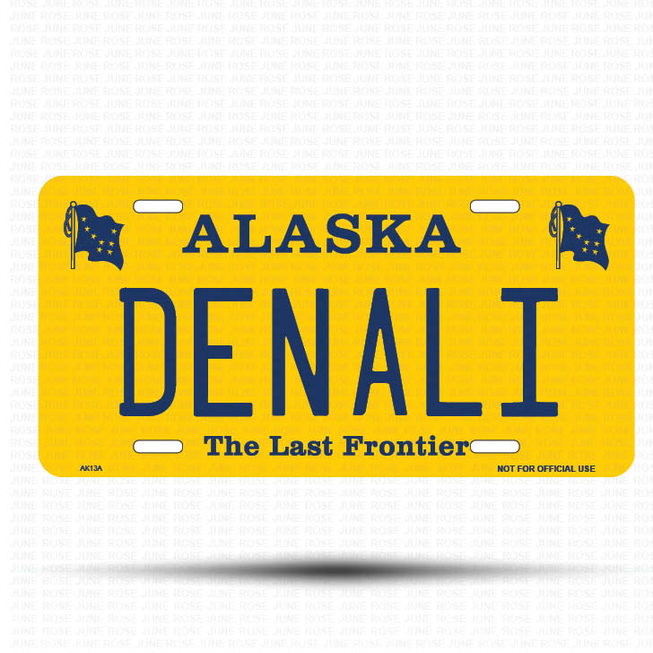 DENALI Flat Aluminum License Plate | 6" x 12" | State Plate Front View Name Plate
