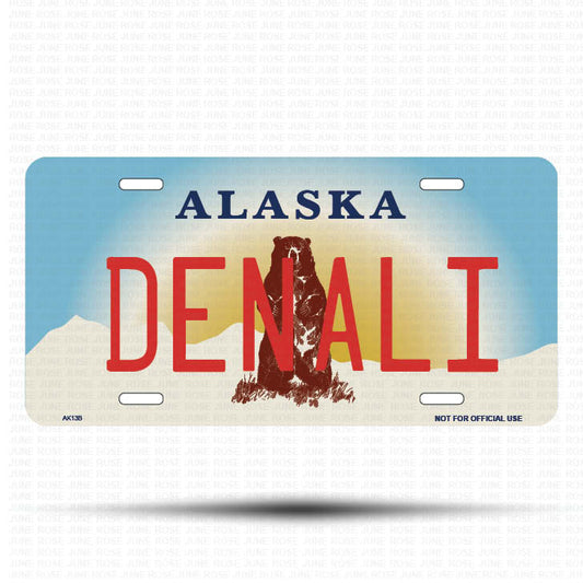 DENALI Flat Aluminum License Plate | 6" x 12" | State Plate Front View Name Plate