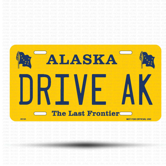 DRIVE AK Flat Aluminum License Plate | 6" x 12" | State Plate Front View Name Plate