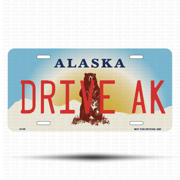 DRIVE AK Flat Aluminum License Plate | 6" x 12" | State Plate Front View Name Plate