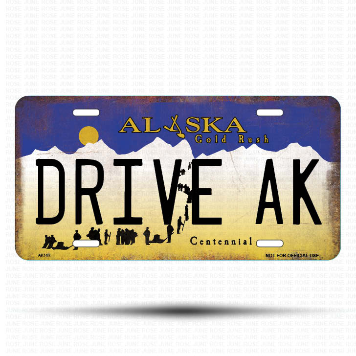 AK14 | DRIVE AK | ALASKA | AK | Flat Aluminum License Plate | 6" x 12" | State Plate