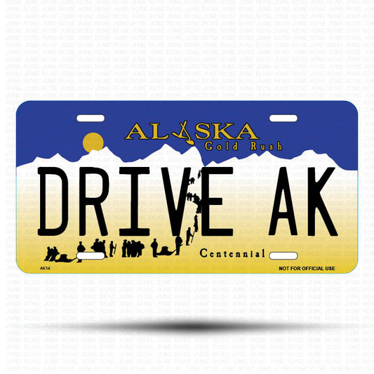 DRIVE AK Flat Aluminum License Plate | 6" x 12"Front View Name Plate