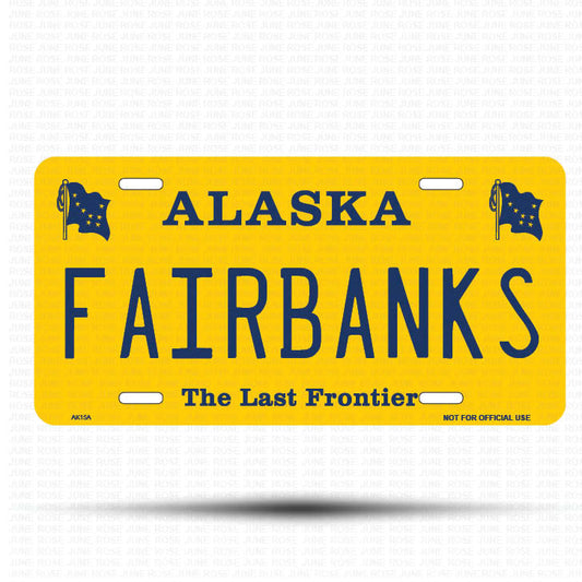 FAIRBANKS Flat Aluminum License Plate | 6" x 12" | State Plate Front View Name Plate