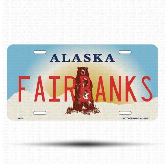 FAIRBANKS Flat Aluminum License Plate | 6" x 12" | State Plate Front View Name Plate
