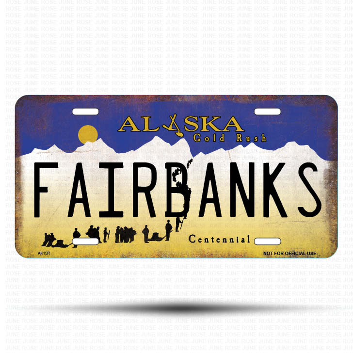 AK15 | FAIRBANKS | ALASKA | AK | Flat Aluminum License Plate | 6" x 12" | State Plate