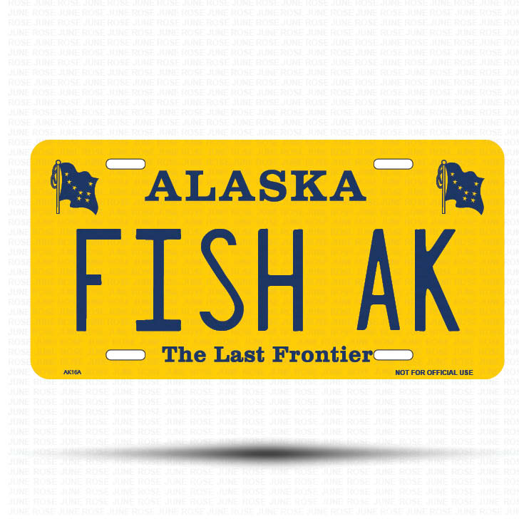 FISH AK Flat Aluminum License Plate | 6" x 12" | State Plate Front View Name Plate