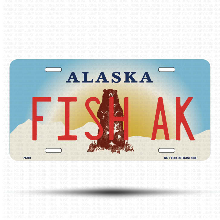 FISH AK Flat Aluminum License Plate | 6" x 12" | State Plate Front View Name Plate