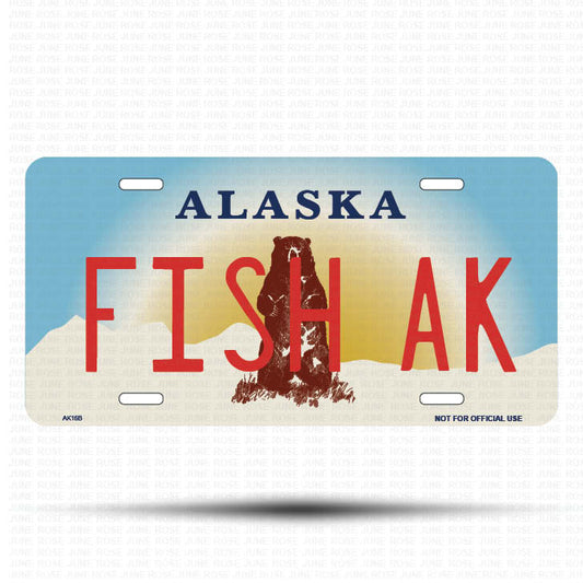 FISH AK Flat Aluminum License Plate | 6" x 12" | State Plate Front View Name Plate