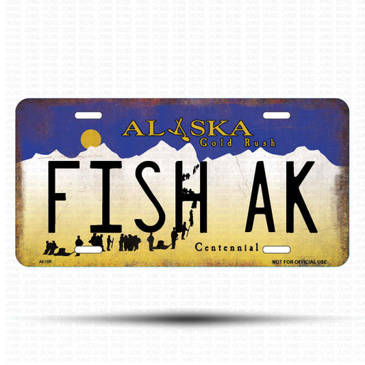 AK16 | FISH AK | ALASKA | AK | Flat Aluminum License Plate | 6" x 12" | State Plate