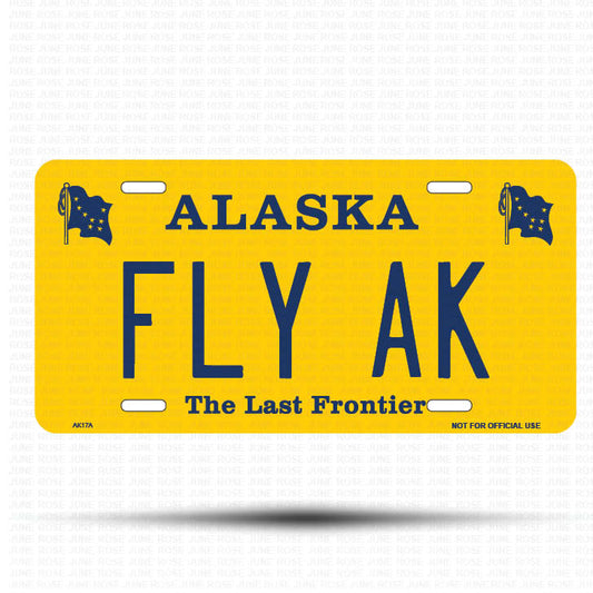 FLY AK Flat Aluminum License Plate | 6" x 12" | State Plate Front View Name Plate