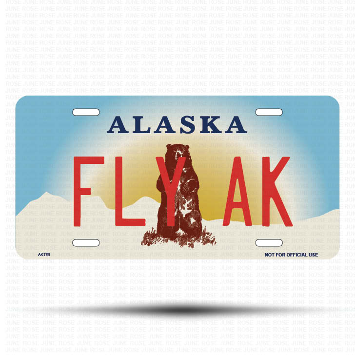 FLY AK Flat Aluminum License Plate | 6" x 12" | State Plate Front View Name Plate