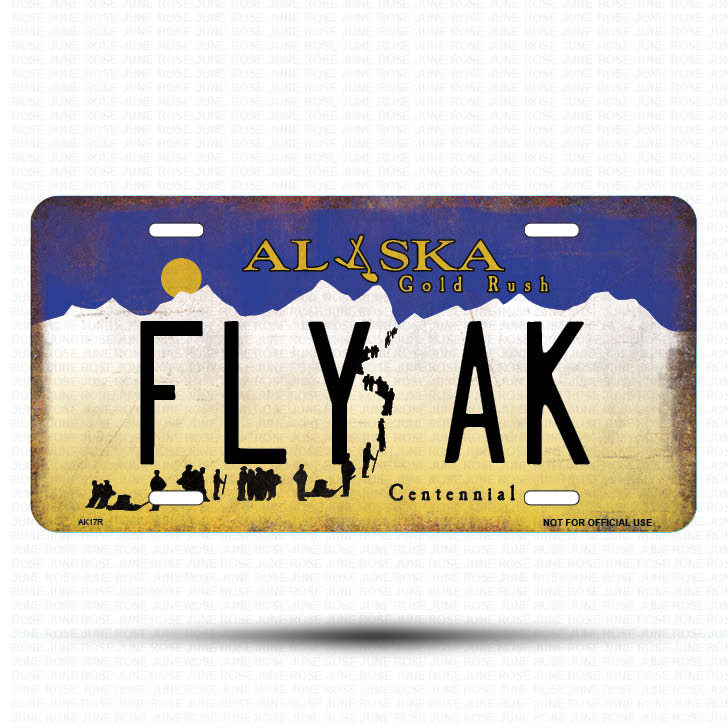 AK17 | FLY AK | ALASKA | AK | Flat Aluminum License Plate | 6" x 12" | State Plate
