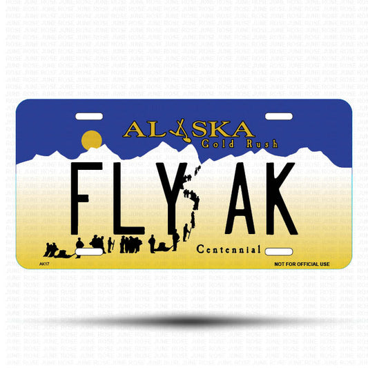 FLY AK Flat Aluminum License Plate | 6" x 12"Front View Name Plate
