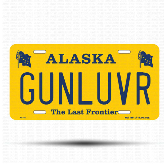 GUNLUVR Flat Aluminum License Plate | 6" x 12" | State Plate Front View Name Plate