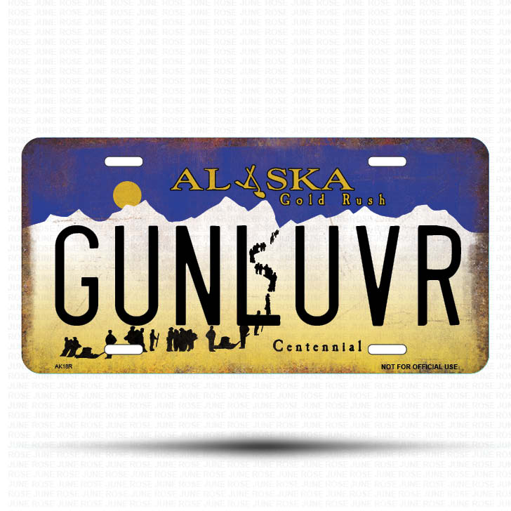 AK18 | GUNLUVR | ALASKA | AK | Flat Aluminum License Plate | 6" x 12" | State Plate