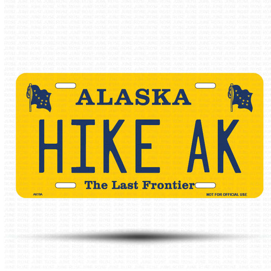 HIKE AK Flat Aluminum License Plate | 6" x 12" | State Plate Front View Name Plate
