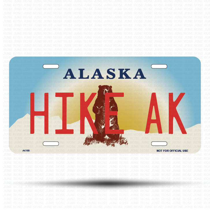 HIKE AK Flat Aluminum License Plate | 6" x 12" | State Plate Front View Name Plate