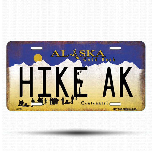 AK19 | HIKE AK | ALASKA | AK | Flat Aluminum License Plate | 6" x 12" | State Plate