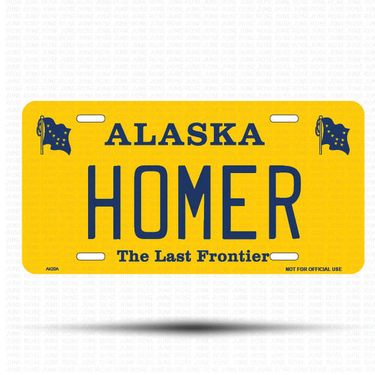 HOMER Flat Aluminum License Plate | 6" x 12" | State Plate Front View Name Plate